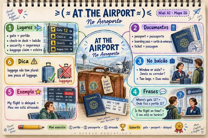 Mapa mental do inglês no aeroporto (A2)