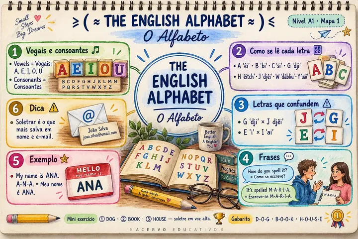 Mapa mental do alfabeto em inglês (A1)