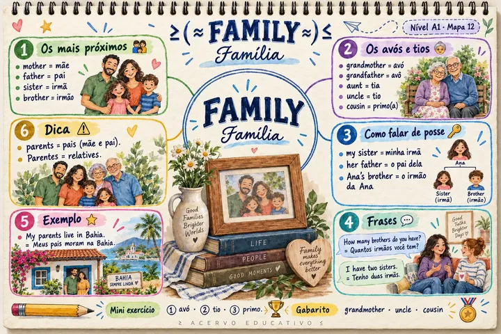 Mapa mental da família em inglês (A1)