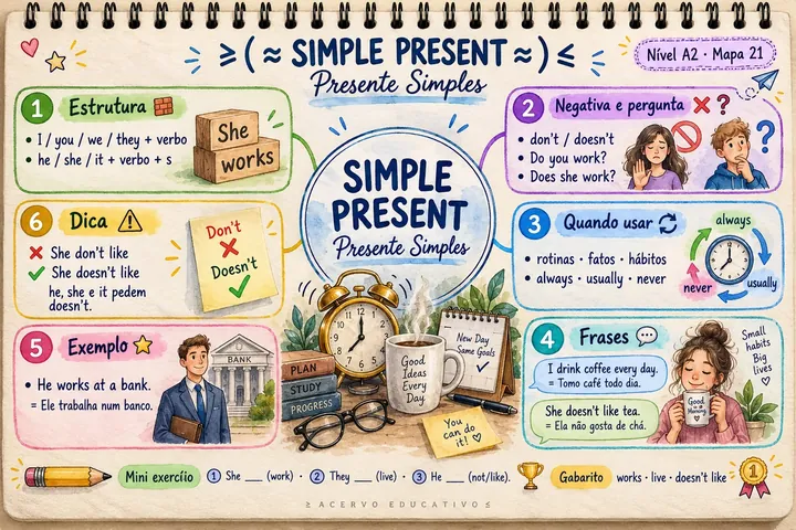 Mapa mental do Simple Present (A2)