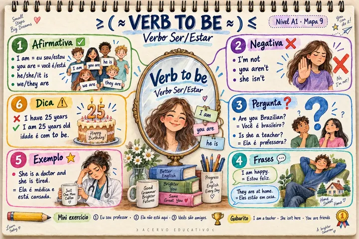 Mapa mental do verbo to be (A1)